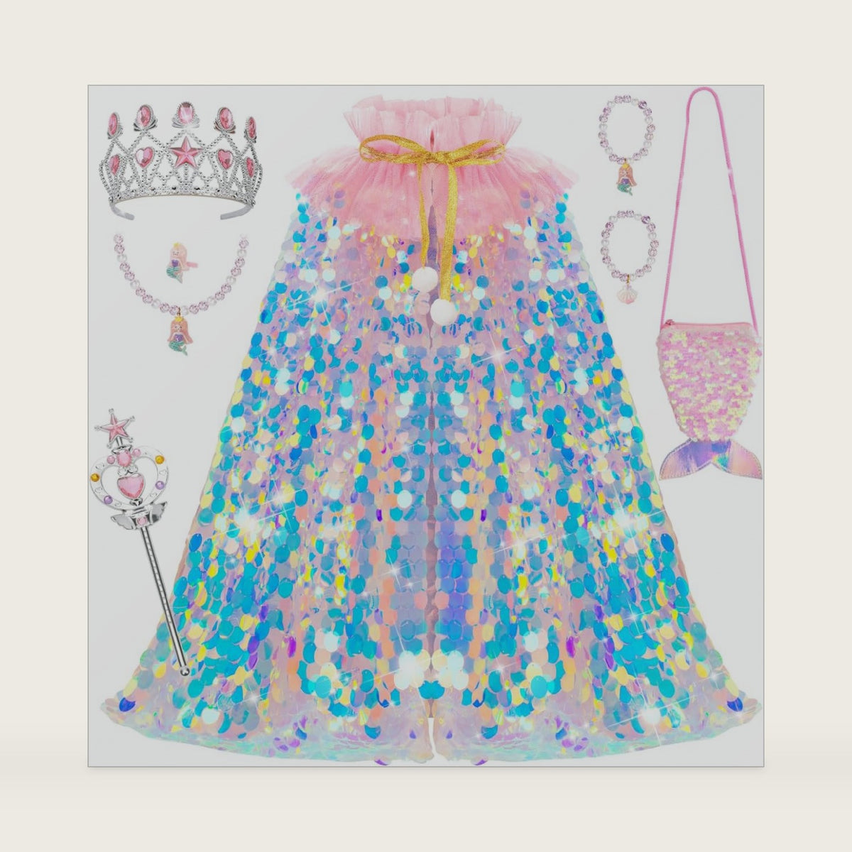 Meland Mermaid Cape for Princess Dress Up, Toy Gift for Girls Ages 3-8