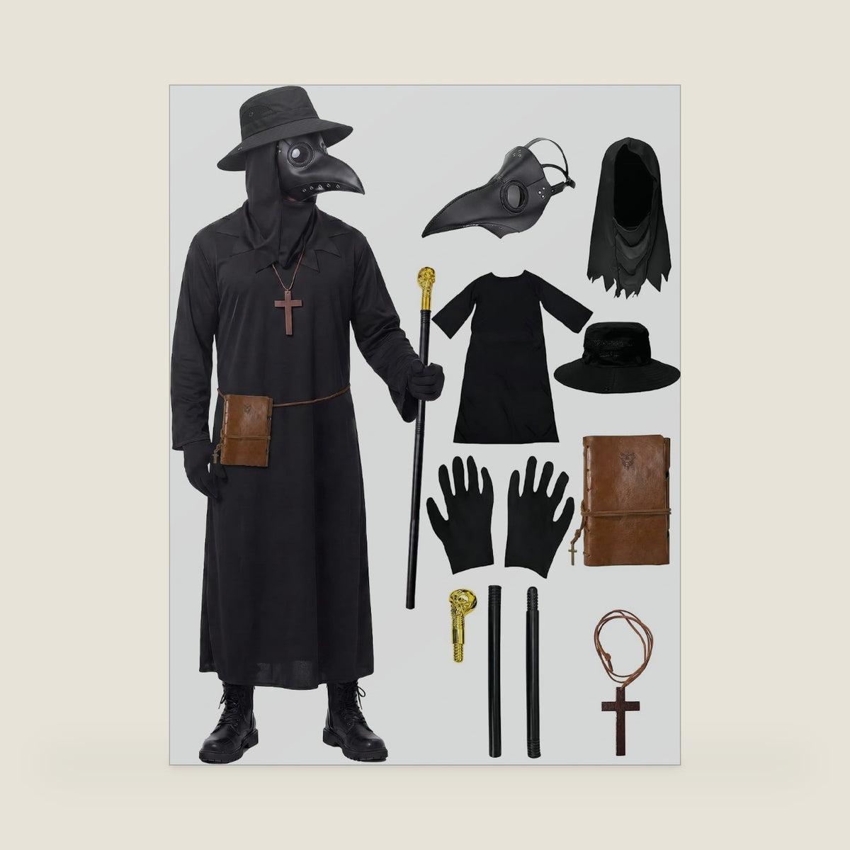 Plague Doctor Costume Horror Halloween Costume for Adults Teens (L size)