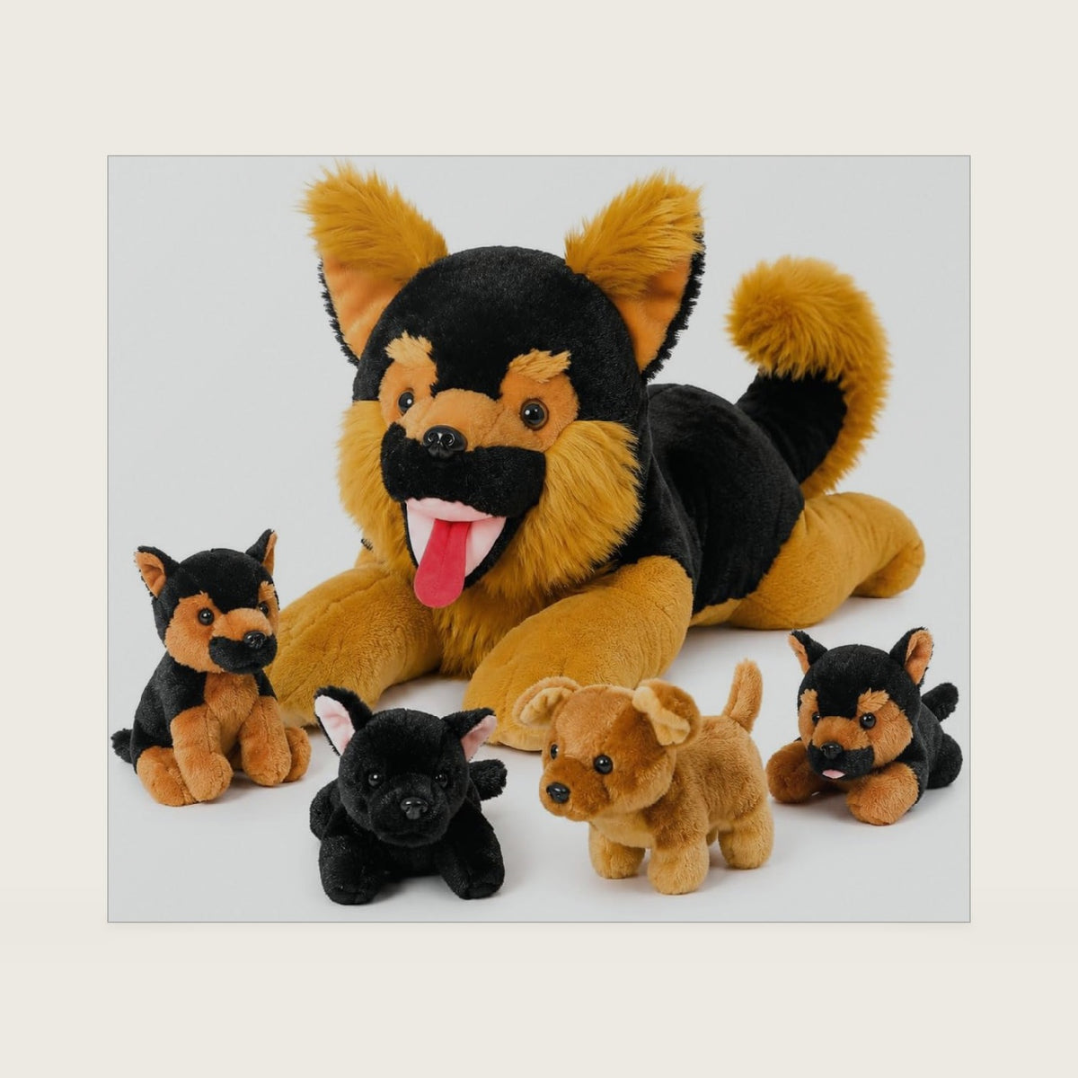 MaoGoLan 5Pcs Giant German Shepherd Dog Plush Toys with 4 Babies, Realistic Soft and Cuddly Stuffed Dog Puppies for Kids, Puppy Lovers