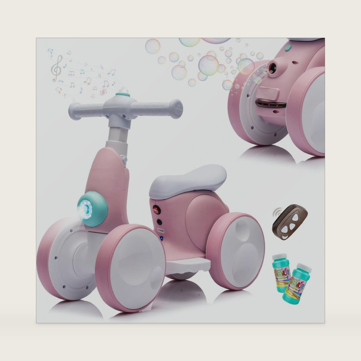 6V Electric Balance Bike with Bubble Machine, Ride on Toys(Pink)
