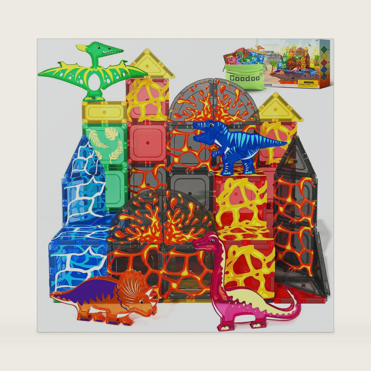 Magnetic Tiles Lava Dinosaur Toys Magnetic Blocks Building Set for Kids 3+