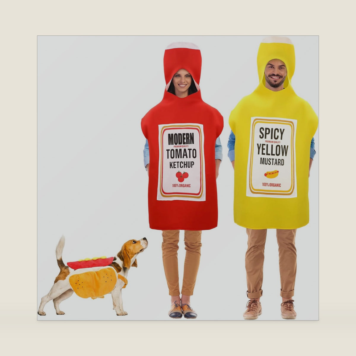 Newcotte 3 Pcs Ketchup and Mustard Couple's Costume, Halloween Food Set