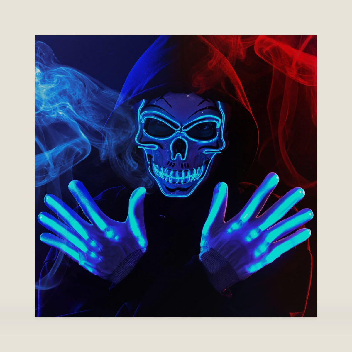 JOYIN Halloween LED Skull Mask with Light Up Gloves, Blue Scary Glow Up Skull and Glow in The Dark Skeleton Mask for Adult Men Women Halloween Cosplay Costume Accessories, Party Dress Up Prop