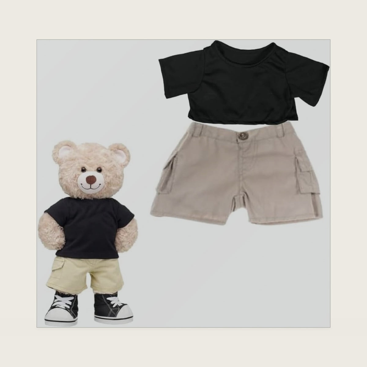 Stuffed Animals Dress Up Black T-Shirt & Cargo Shorts Outfit, Cute Build Bears Teddy Bears Clothes Fits Most 14"-18" Soft Toys