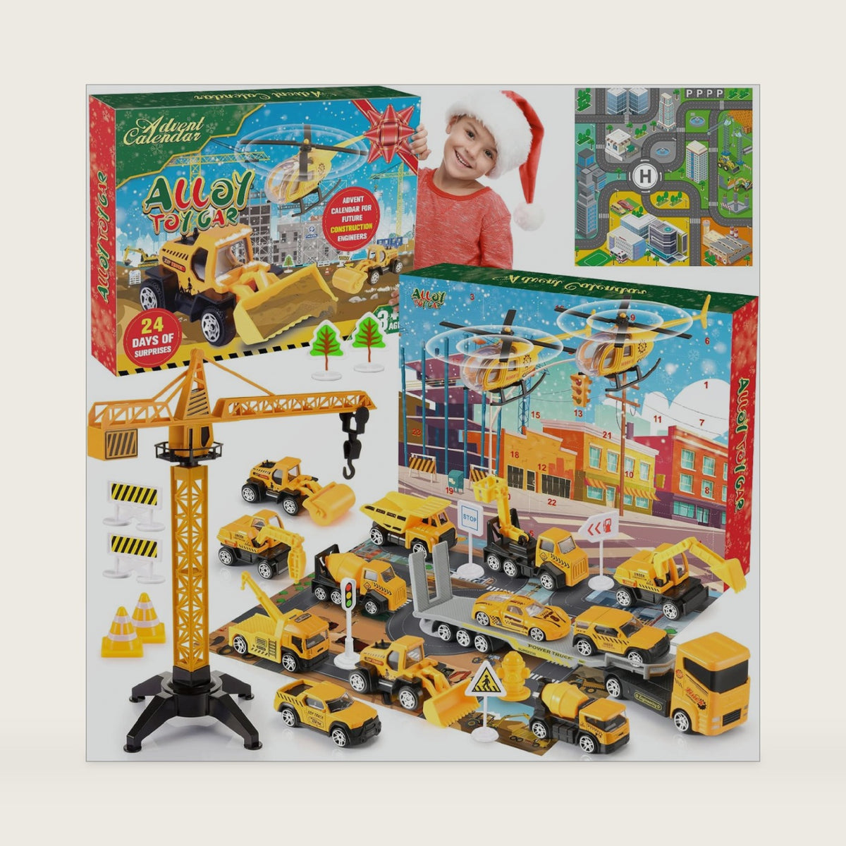 Christmas Advent Calendar,Alloy Construction Engineering Vehicle Toys for 3-8 Year Old Boys Girls 24 Days Countdown Calendar Stocking Stuffer Christmas Countdown Gifts for 3-8 Year Old Boys Girls (Yellow)