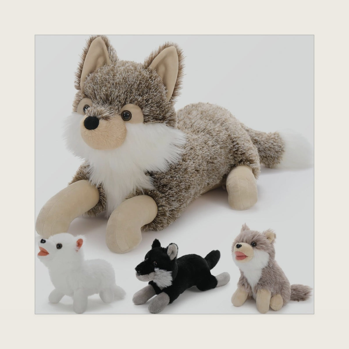 BENINY 4 Pcs Grey Wolf Stuffed Animal Set, 20 Inch Mommy with 3 Babies