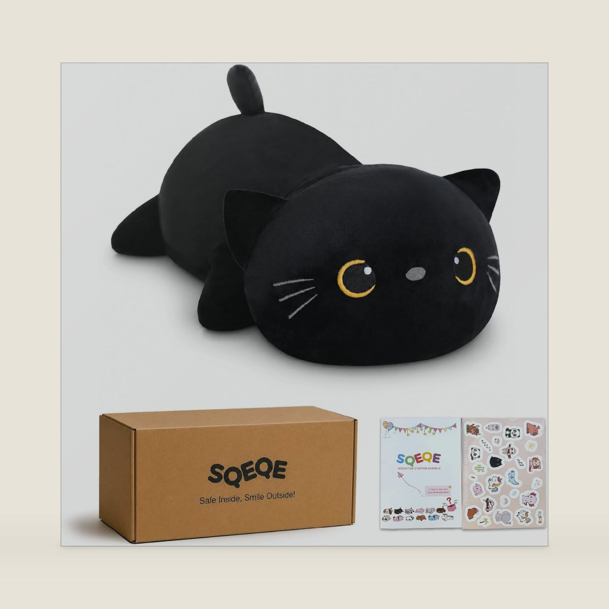 SQEQE Weighted Black Cat Plush, Weighted Black Cat Stuffed Animal, Cute Plushies Soft Pillow Toy Gift for Kids Adults 9.8 Inch, 0.8 Lbs