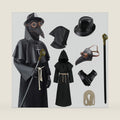 Plague Bird Doctor Mask Steampunk Costume Halloween Hooded Cloak Hat Gloves Black Robe Horror Scary Adult Teens Party Props