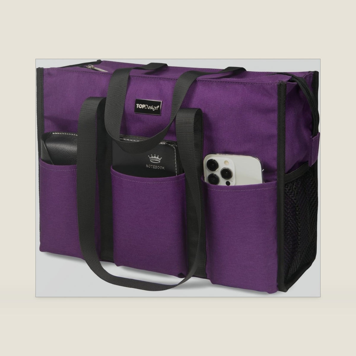 TOPDesign Utility Water Resistant Tote Bag with 13 Pockets, Zipper Closure