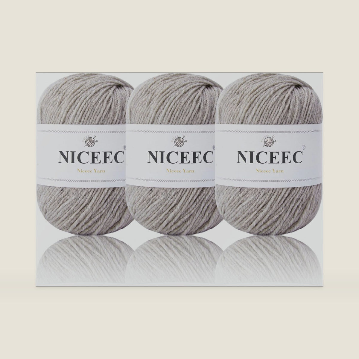 NICEEC 3 Skeins Soft Merino Wool Yarn- Cream Gray