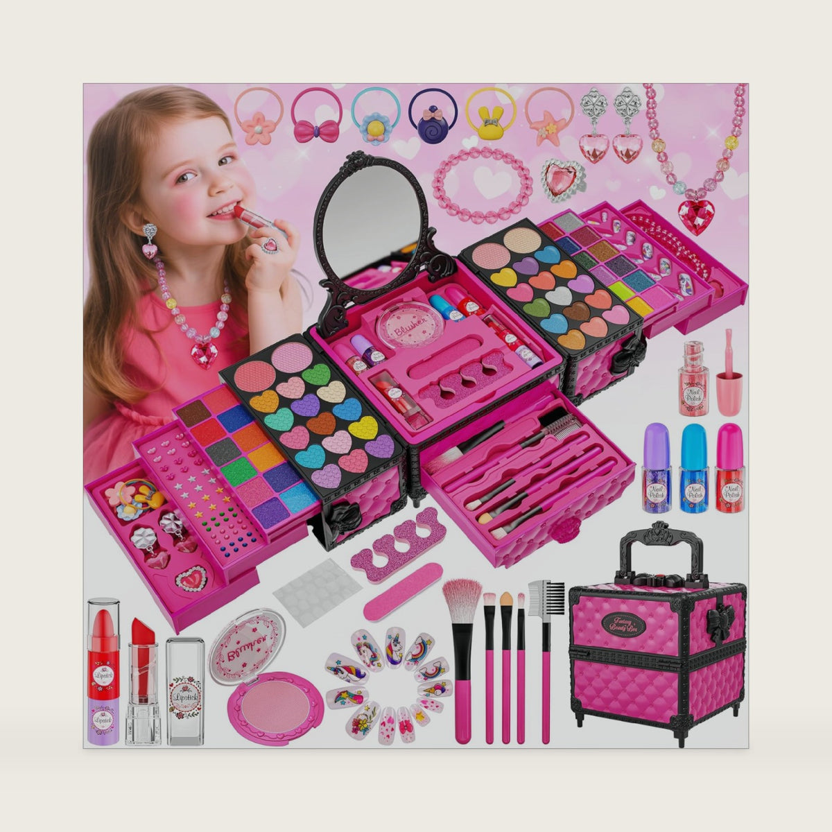 99 Pcs Kids Makeup Kit for Girls, Princess Toys Real Washable Cosmetics Set