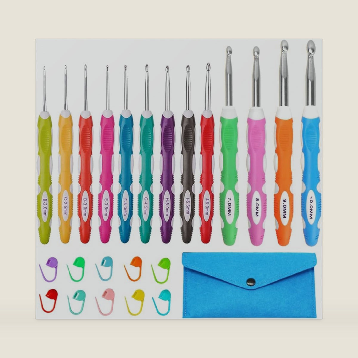 Lewhoo 13 Size Ergonomic Crochet Hooks Set with Case, 2.0mm -10.0mm (B-N)