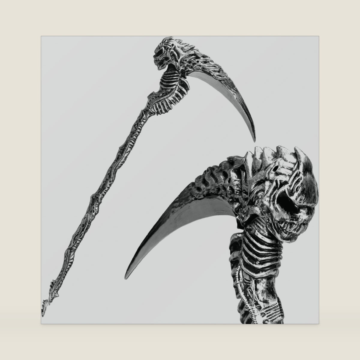 Spooktacular Creations Halloween Grim Reaper Scythe, Sin Scythe Cane Tool Toy Weapons for Kids Women Men Halloween Cosplay Party, Silver Skeleton Skull Staff for Dress Up Party Props