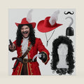 Pirate Costume Accessory 4 Pcs Hook Hat Wig Beard for Cosplay Red