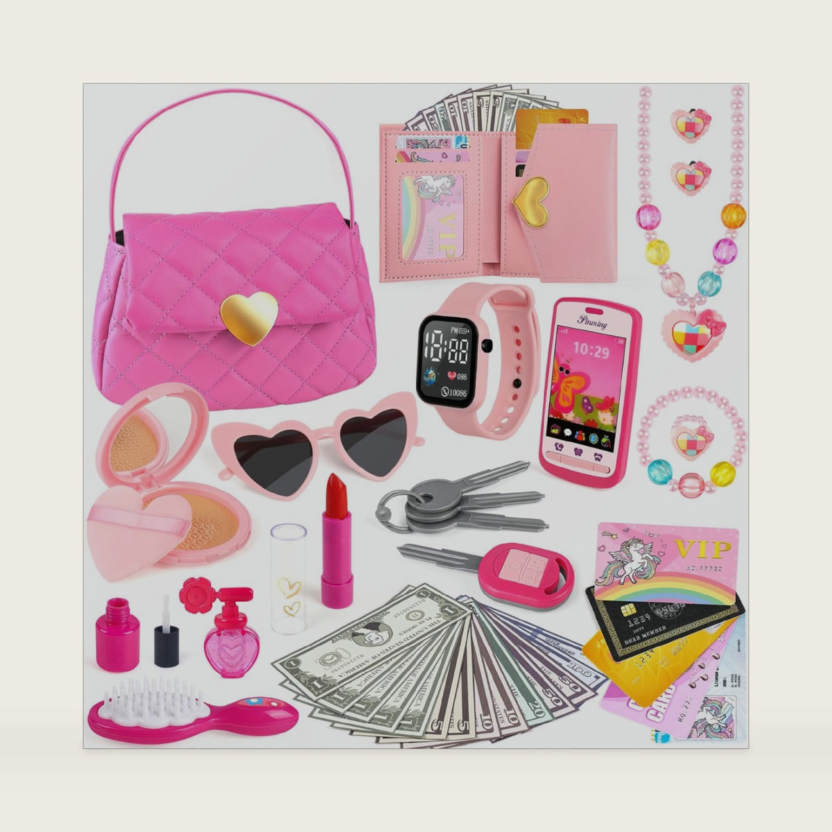 Meaicezli 38Pcs Play Purse with Watch, Phone, Pretend Play for Girl Age 3-6