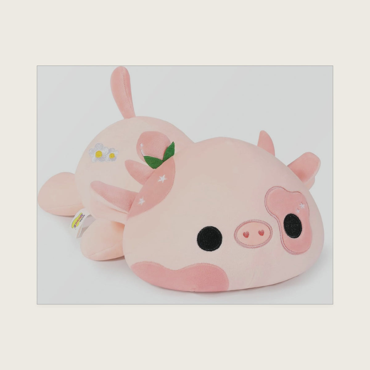 Onsoyours Cute Cow Plushie, Soft Stuffed Peach Cow Squishy Plush Animal Toy Flower Cow Pillow for Kids (Peach Cow, 12")
