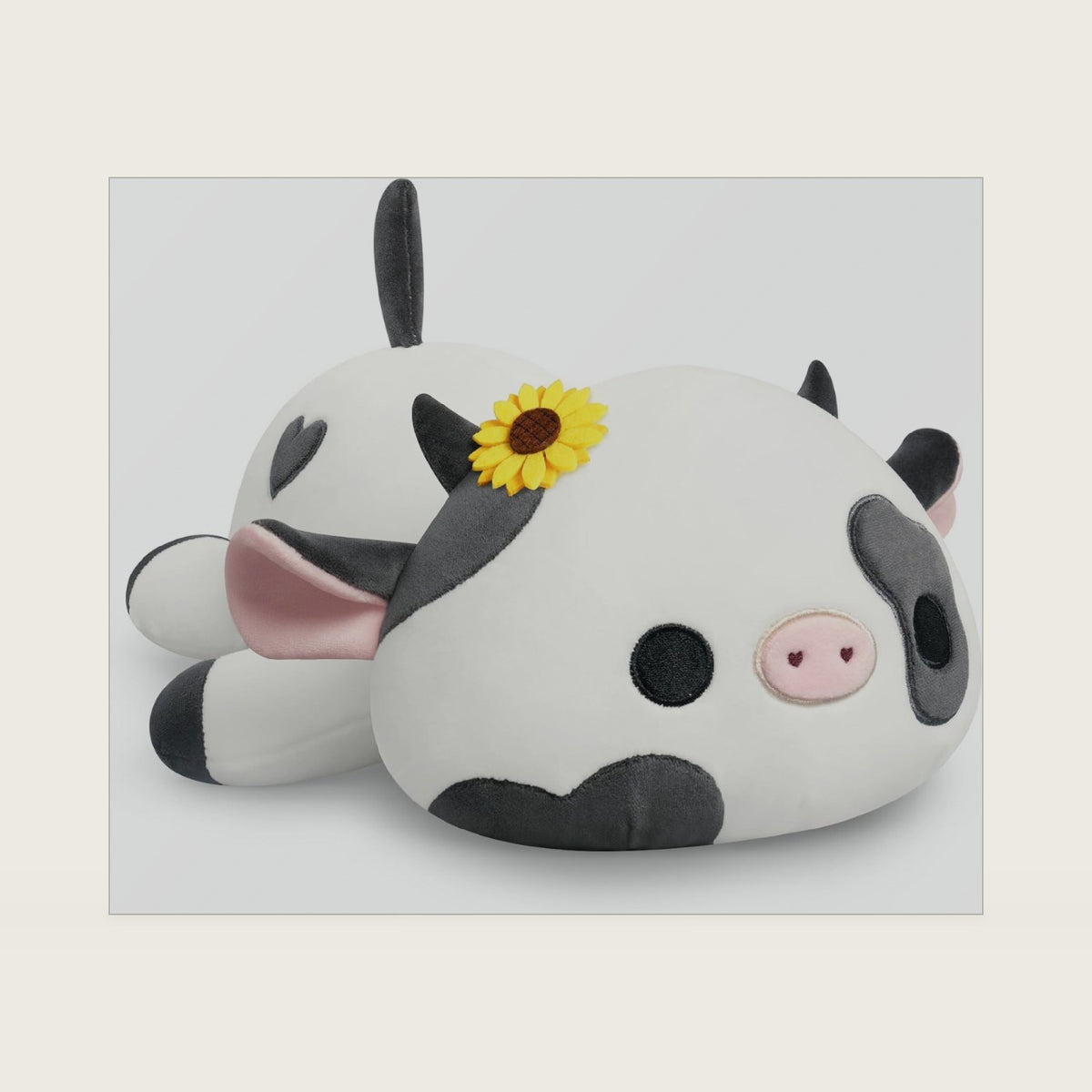 Onsoyours Cute Cow Plushie with Sunflower Headwear, Soft Stuffed Milk Love Cow Squishy Plush Animal Toy Flower Cow Pillow Gift for Kids (Sunflower Cow, 12")