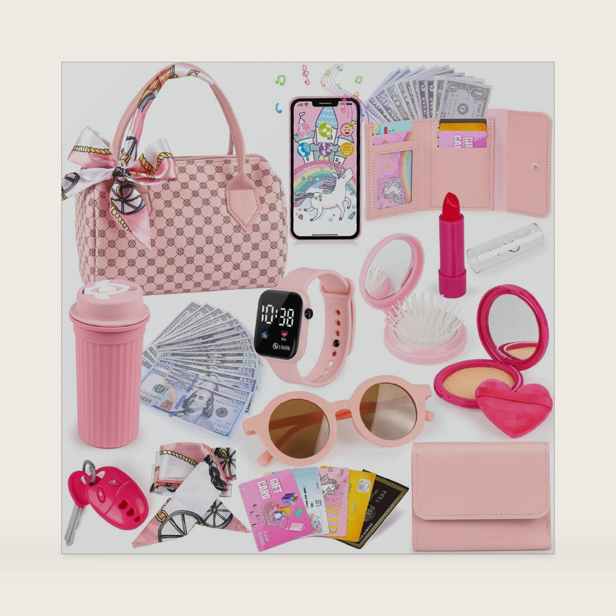 Oisacirg Play Purse with Watch, Phone, Pretend Play Toys for Girls Ages 3-8