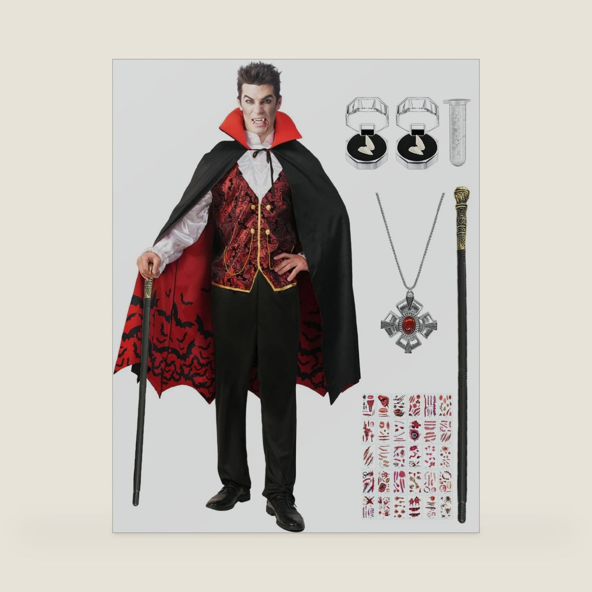 Oumbivil Adult Vampire Costume Men Gothic Medieval Royal Vampire Cape