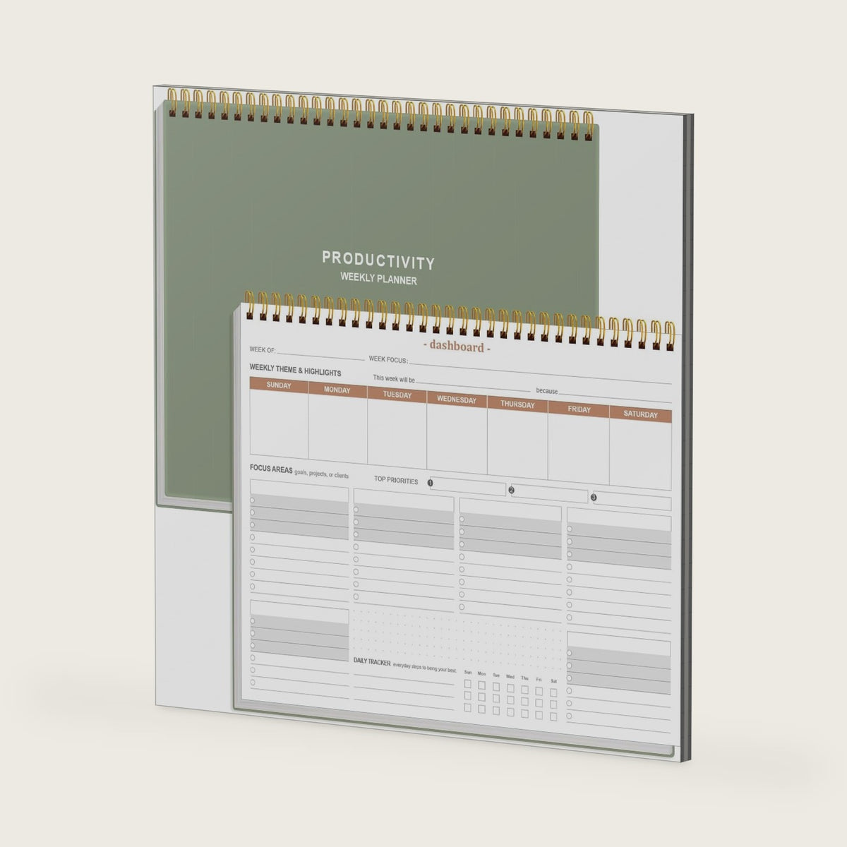 Weekly Productivity Planner - 8.5" x 11" Dashboard Desk Notepad Has 6 Focus Areas to List Tasks for Goals, Projects, Clients, Academic or Meal-Organize Your Daily Work Efficiently, 54 Weeks, Green