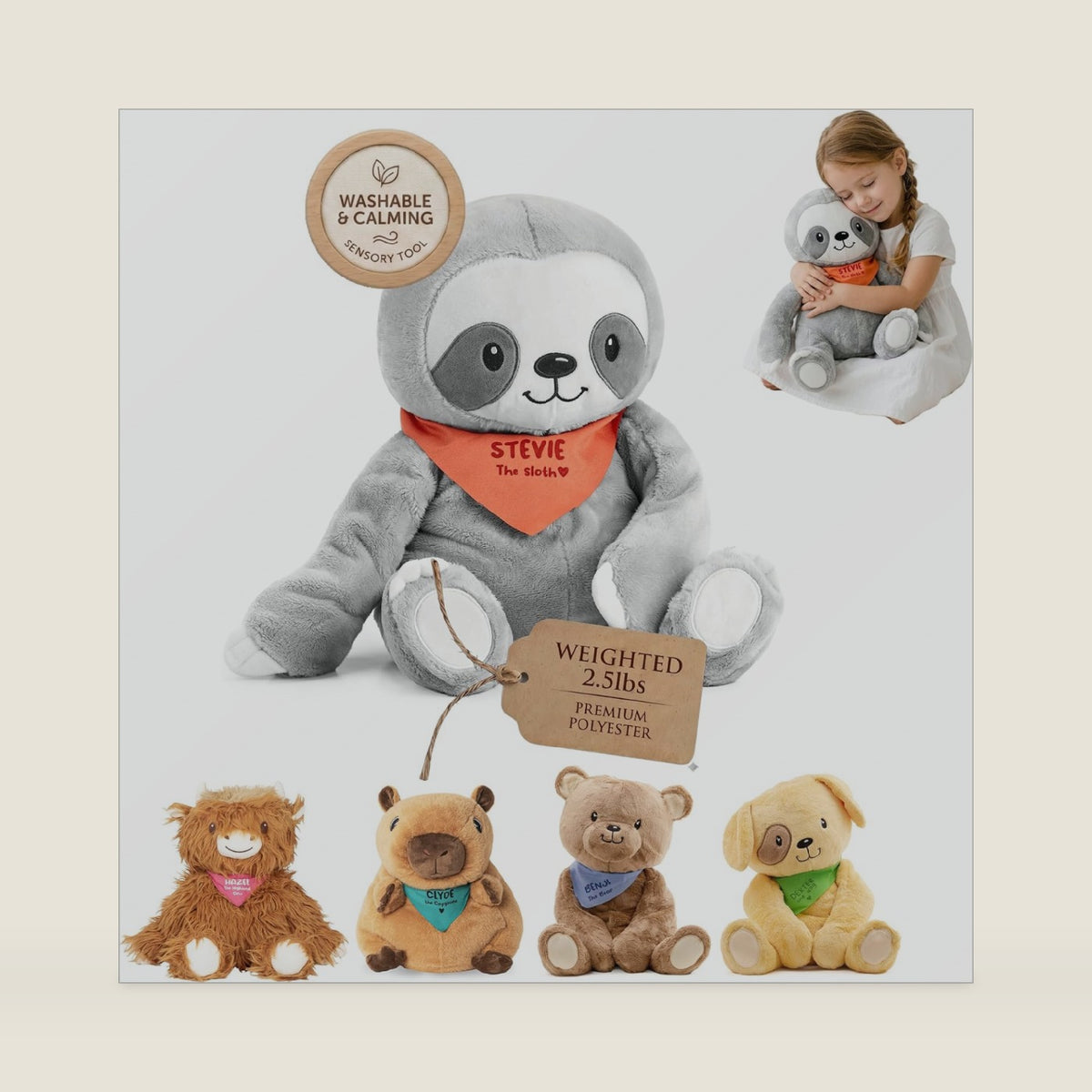 Lilly's Love Weighted Stuffed Animals for Kids, 2.5 lb Sloth Stuffed Animal, Small Weighted Plush with Removable Insert & Machine Washable Cover, Huggable Sloth Plush Gift - Stevie The Sloth