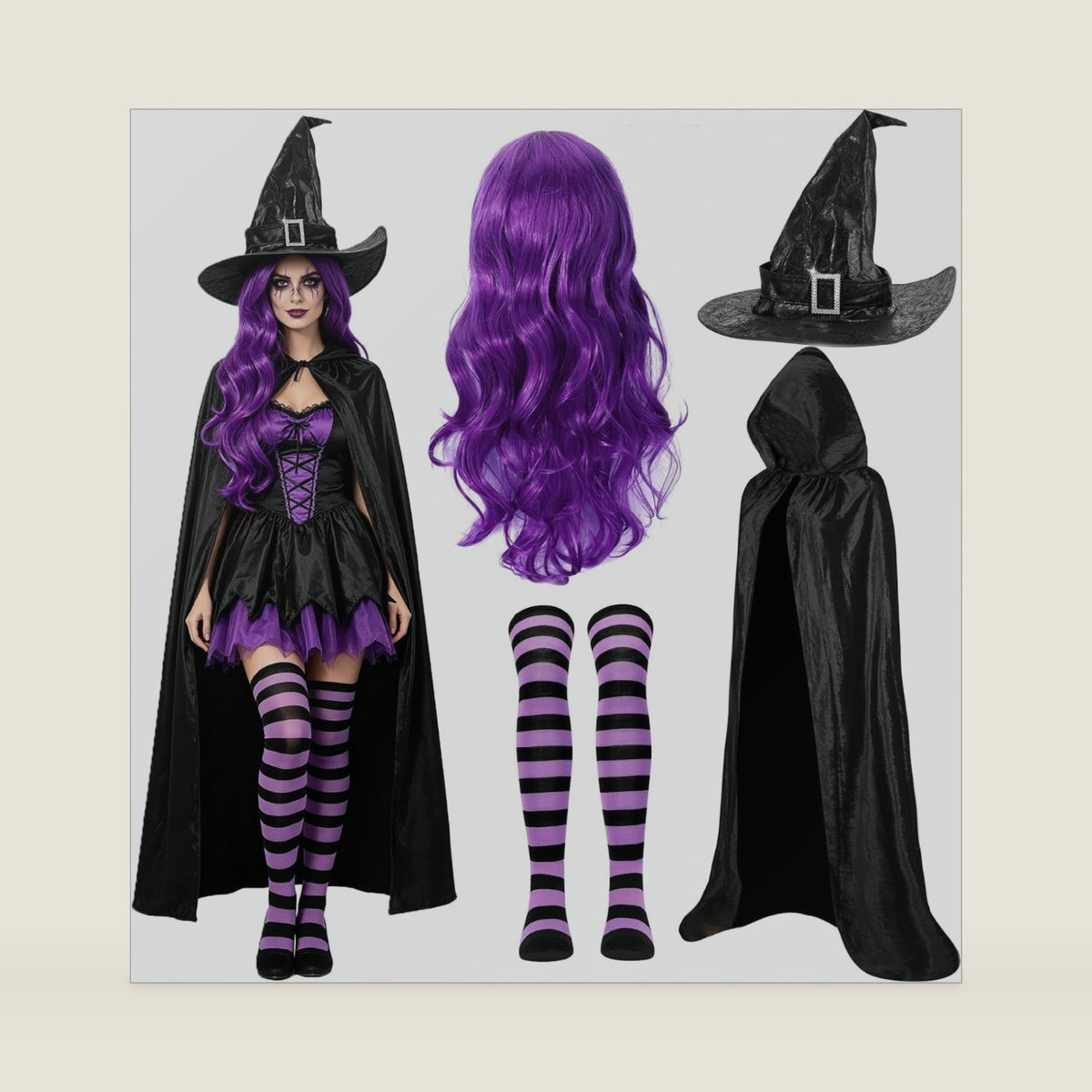 Witches Costume Women Witch Wigs Hat and Stockings Witch Outfit Halloween Costumes Women