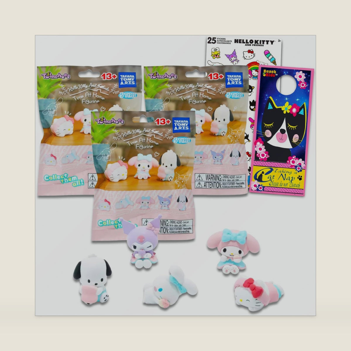 Time at Home Figures Blind Bags Set - 3 Pack Time at Home Mystery Bags Bundle with Mini Figures Featuring , My Melody, Kuromi, More Plus Stickers | Party Favors