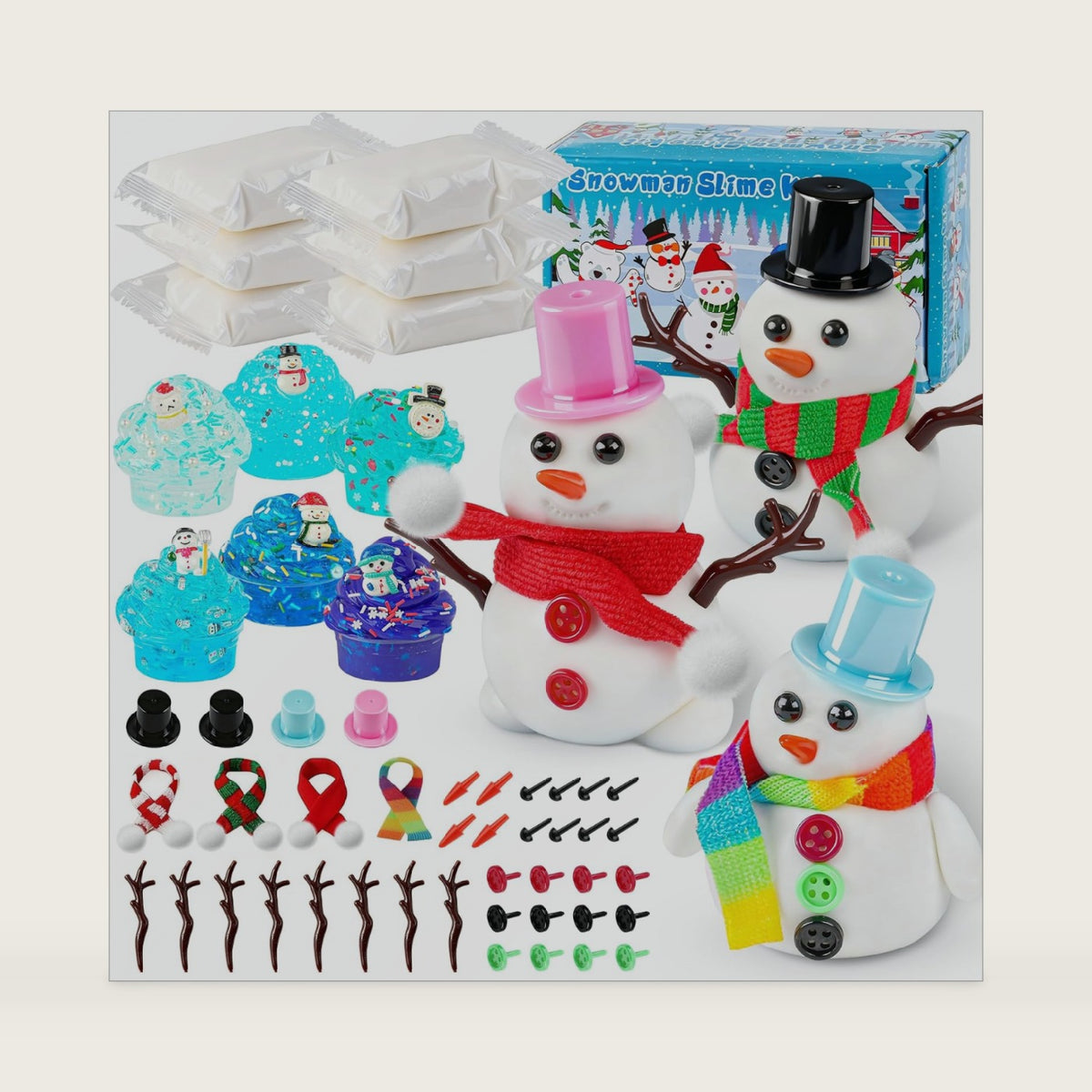 6-Pack Snowman Slime Kit for Kids, Christmas DIY Stocking Stuffer Gift