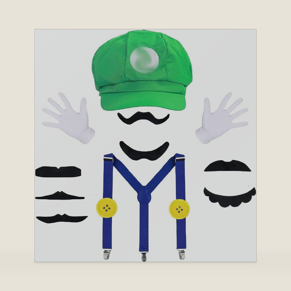 Bros Mary & Luigi Hat Costume Mustaches Gloves Buttons for Halloween Costume Cosplay