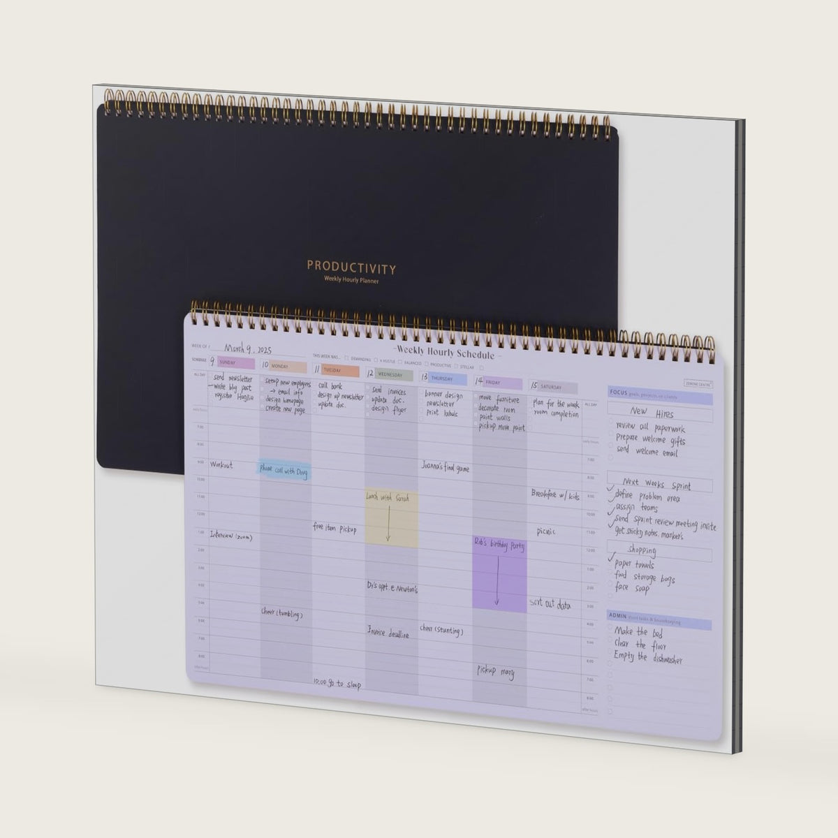 Undated Weekly Desk Planner w/Hourly Schedule - Large Appointment Book