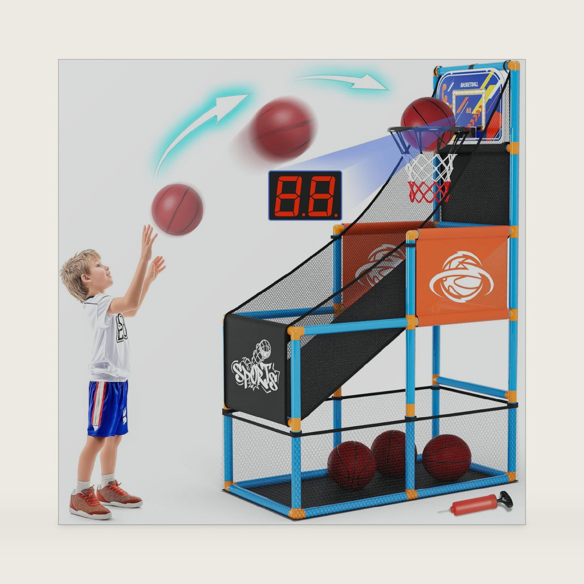 Arcade Basketball Game Set with Electronic Scoreboard&LED Light for Kids