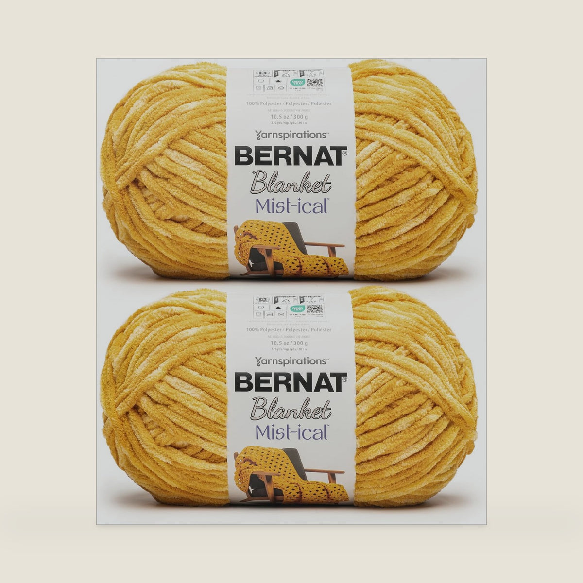 Bernat Blanket Mist-ical Crochet Soft Chenille Yarn, Sunshine, 2-Pack