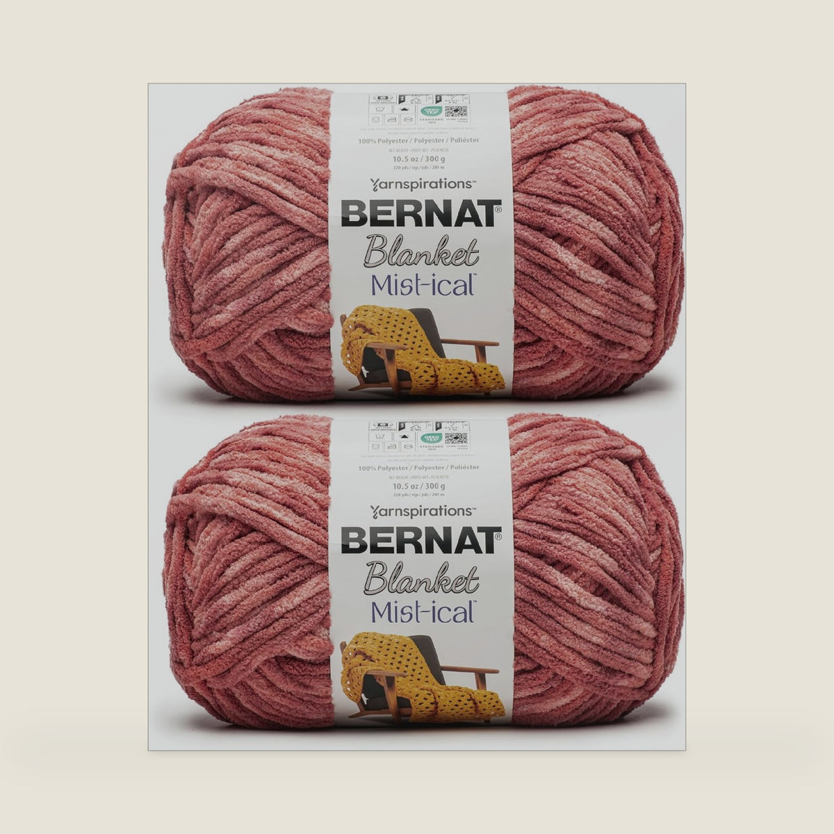 Bernat Blanket Mist-ical Crochet Soft Chenille Yarn, Earthenware, 2-Pack