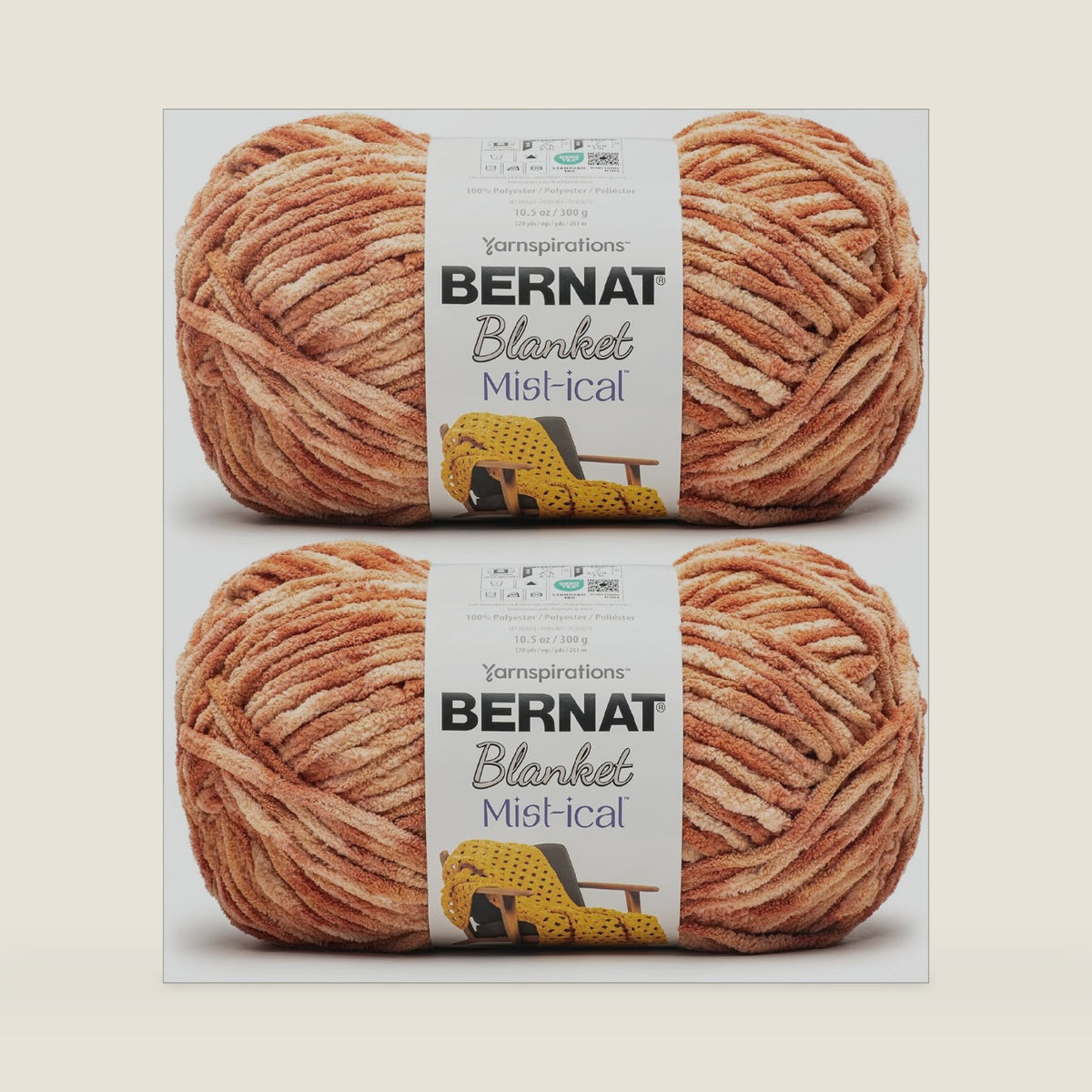 Bernat Blanket Mist-ical Crochet Soft Chenille Yarn, Canyon, 2-Pack