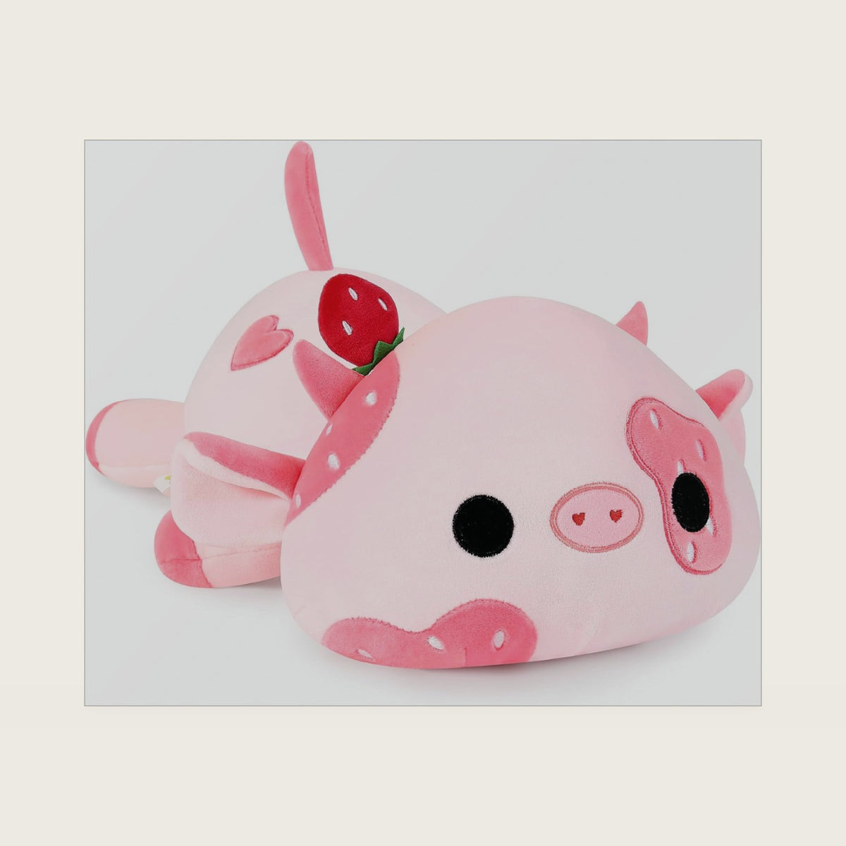 Onsoyours 9 Inch Cow Plush with Strawberry Headwear, Cute Strawberry Love Cow Pink Stuffed Animal, Little Ultrasoft Plush Toy Gift for Kids