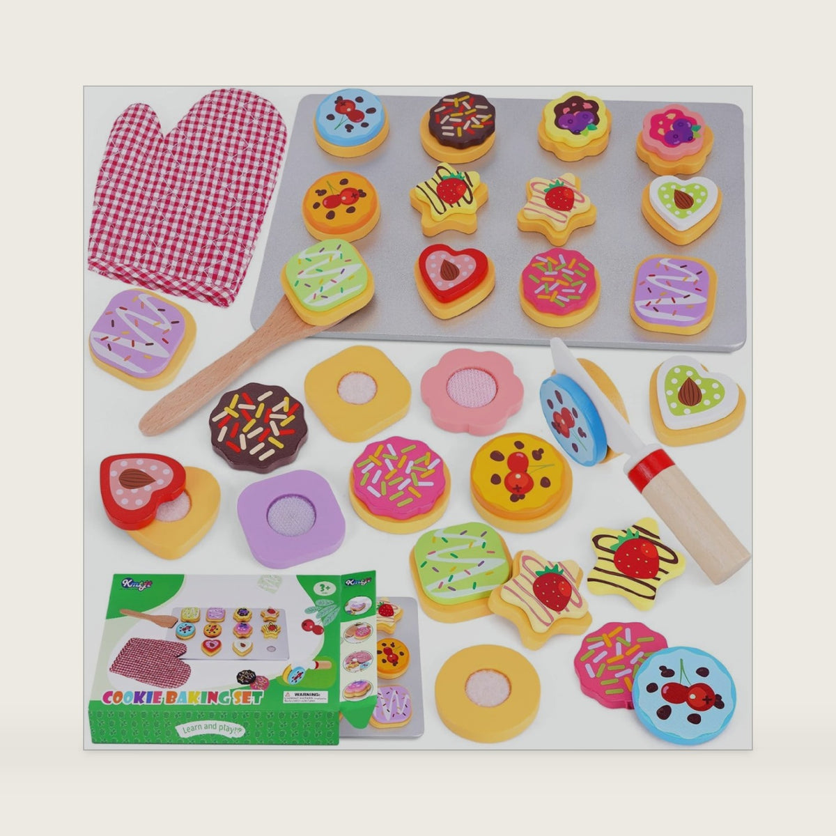 Slice and Bake Wooden Cookie Play Food Set for Kids Kitchen - Toy Food