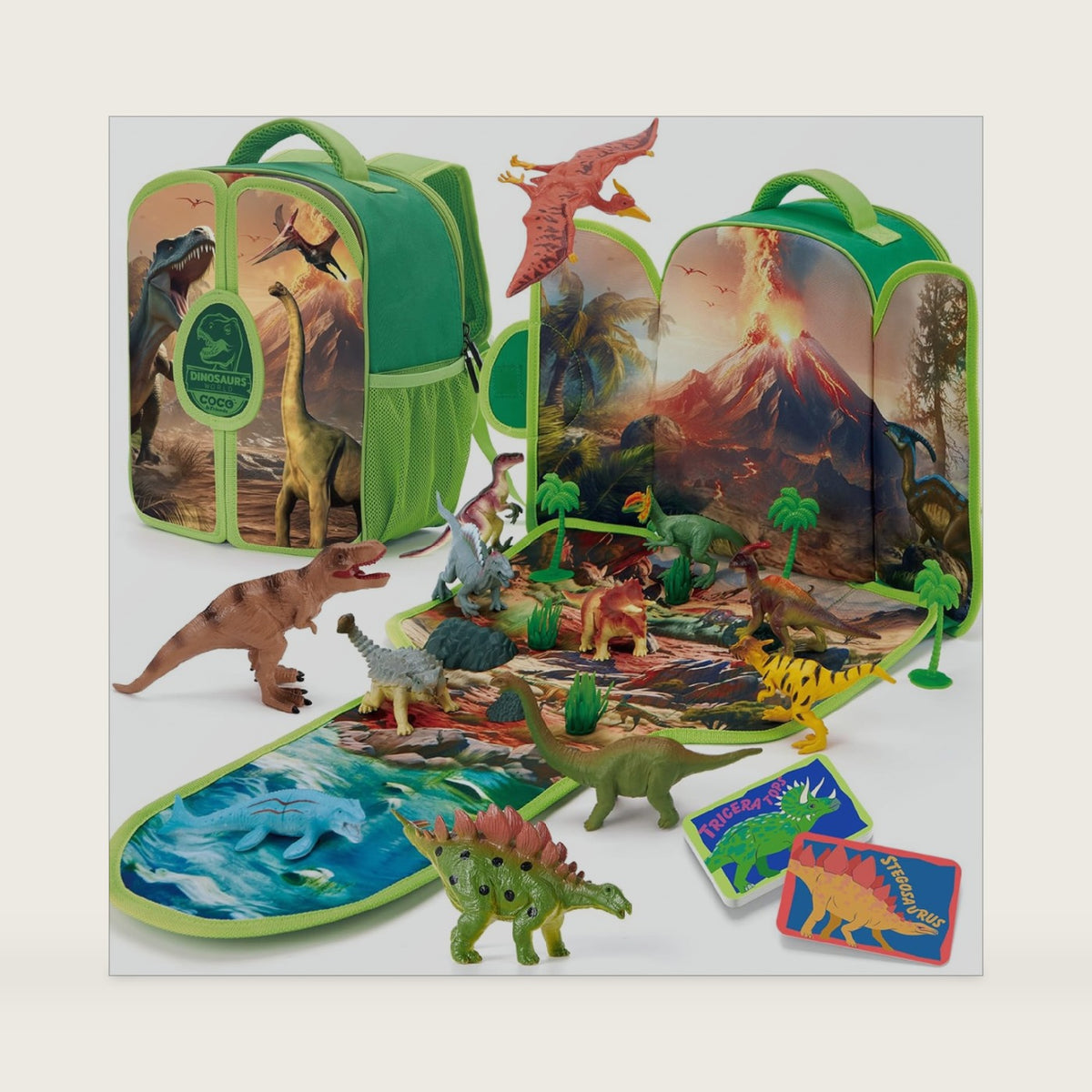 Dinosaur Toys for Kids 3-5, Portable Dinosaur Backpack Playset