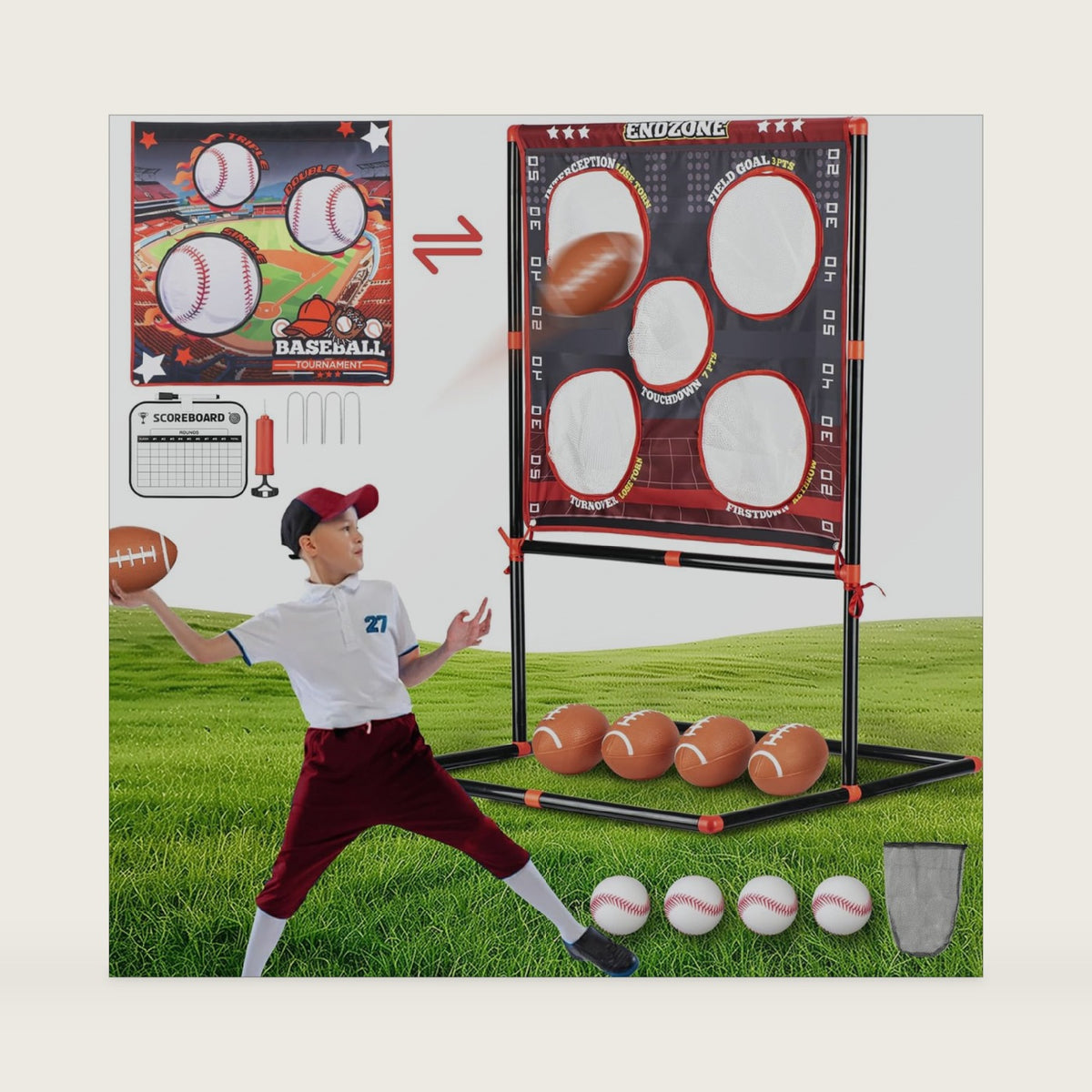 VROGTIK 2-in-1 Football & Baseball Toss Game for Kids Ages 3-8 - Outdoor Garden Toy for Backyard, Beach & Camping, Family Party Fun Sports Toy
