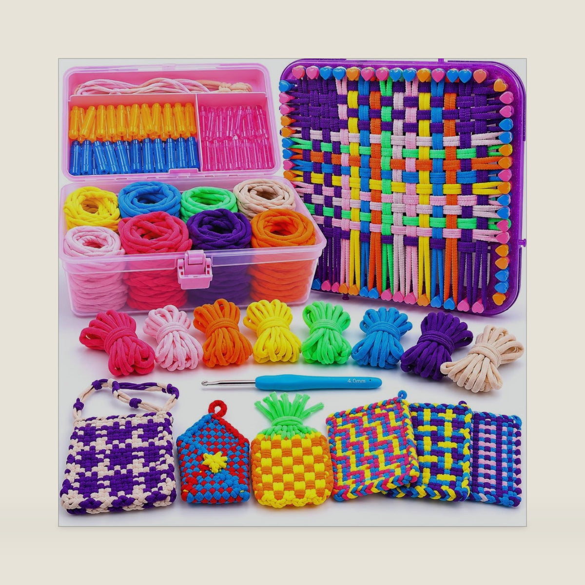 Weaving Loom Kit Toys Crafts - Arts and Crafts for Kids and Adults - Great Birthday Gifts for Girls Ages 6 7 8-12 13 Years Old - Sturdy Frame Potholder Loom Making Kits Portable Box and Craft Loops