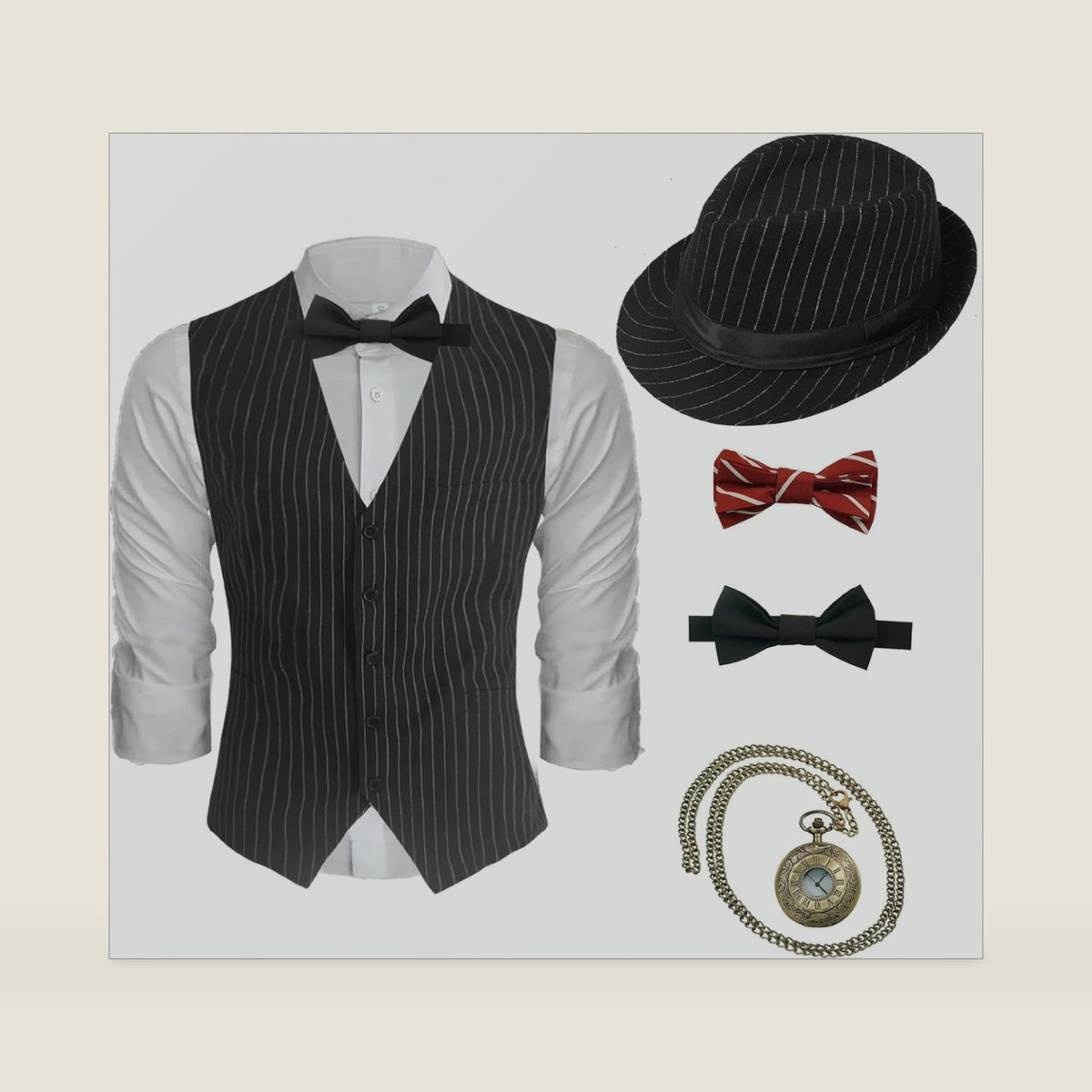 1920s Mens Costume Accessories Set Vintage Gatsby Gangster Vest
