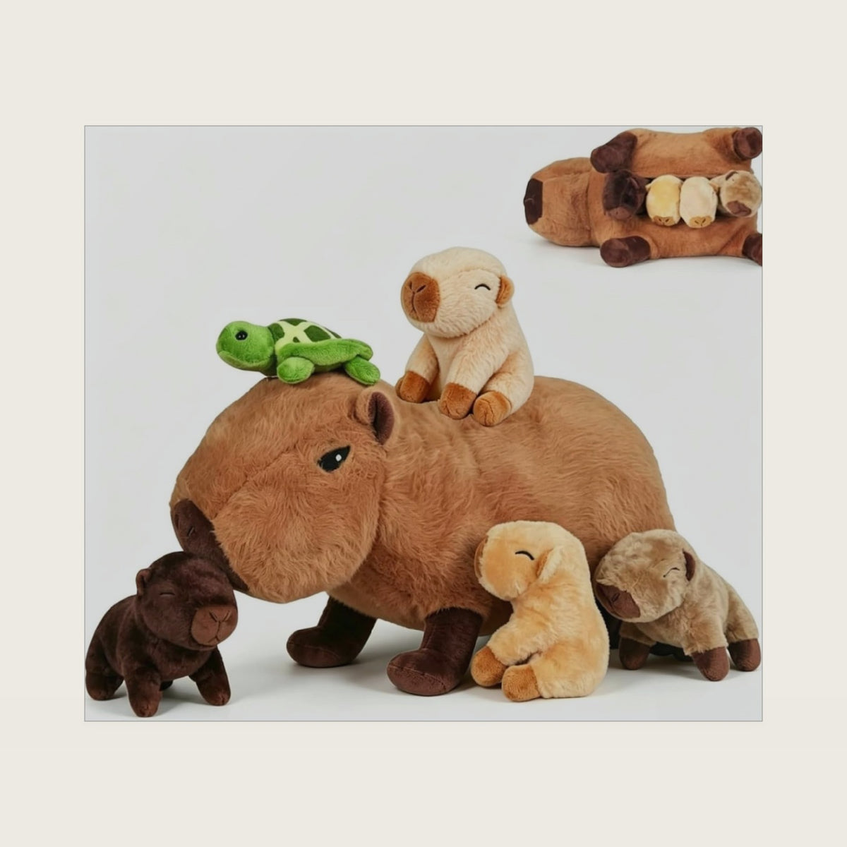 Youthfuljive 5 in 1 Capybara Plush 14.2" Capybara Stuffed Animal with Babies Inside, Mommy Stuffed Capybara Plushies Pillow Toys with 4 Baby Capibaras Peluches for Kids Birthday Party Decor