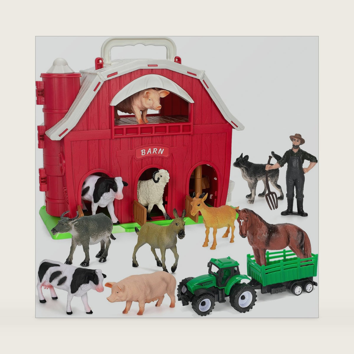Farm Animals Toys for 3 4 5 Year Old Girls Boys, Big Red Barn Farm Playset