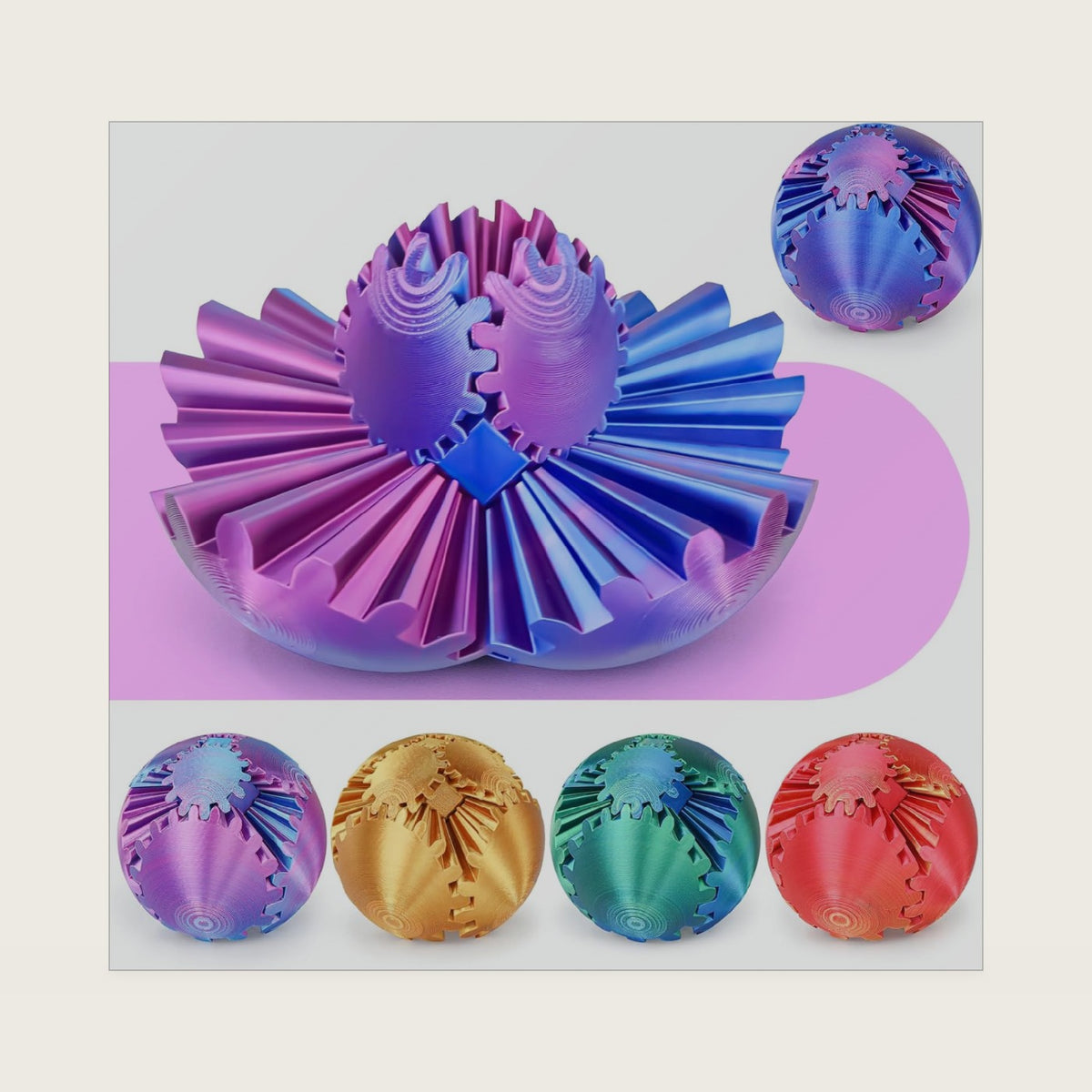 Gear Ball 3D Printed Cube Fidget Toy,Gear Sphere Fidget Toys,Sensory Toys for Stress and Anxiety Relief, Desk Toy Fidget Spinners,Stocking Stuffers for Adults & Kids Gift(Purple Blue, 3.1 Inch)