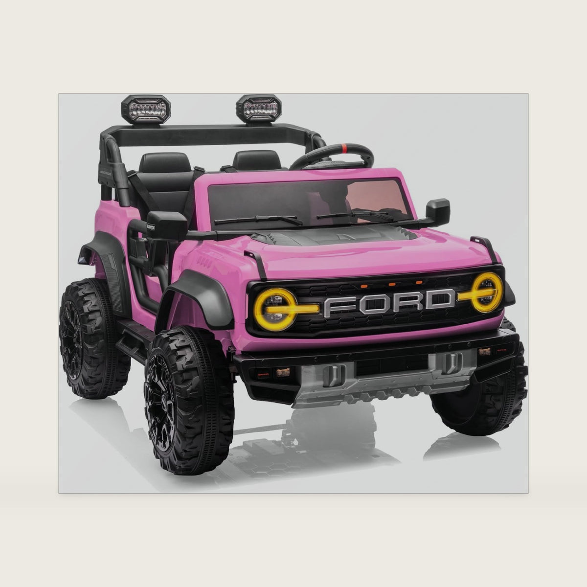 First Ride On 24V Ride on Toys for Big Kids, Licensed Ford Bronco Raptor 2 Seater Ride on Cars with Remote Control, Ride on Truck w/ 4-Wheeler Suspension, 3 Speeds, Led Lights, Bluetooth (24V, Pink)