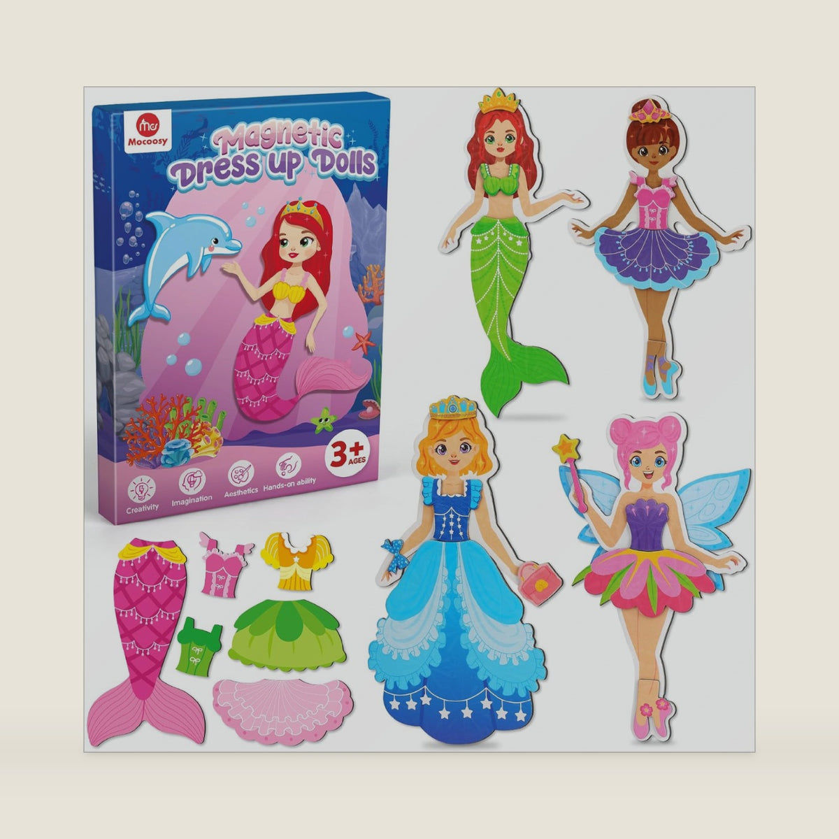 Mocoosy Magnetic Dress Up Dolls for Girls, Princess Mermaid Fairy Ballerina Magnet Dolls Dress Up Kits, Travel Game Road Trip Airplane Activity Toys Birthday Gifts for Toddler Girls Ages 3 4 5 6 7 8