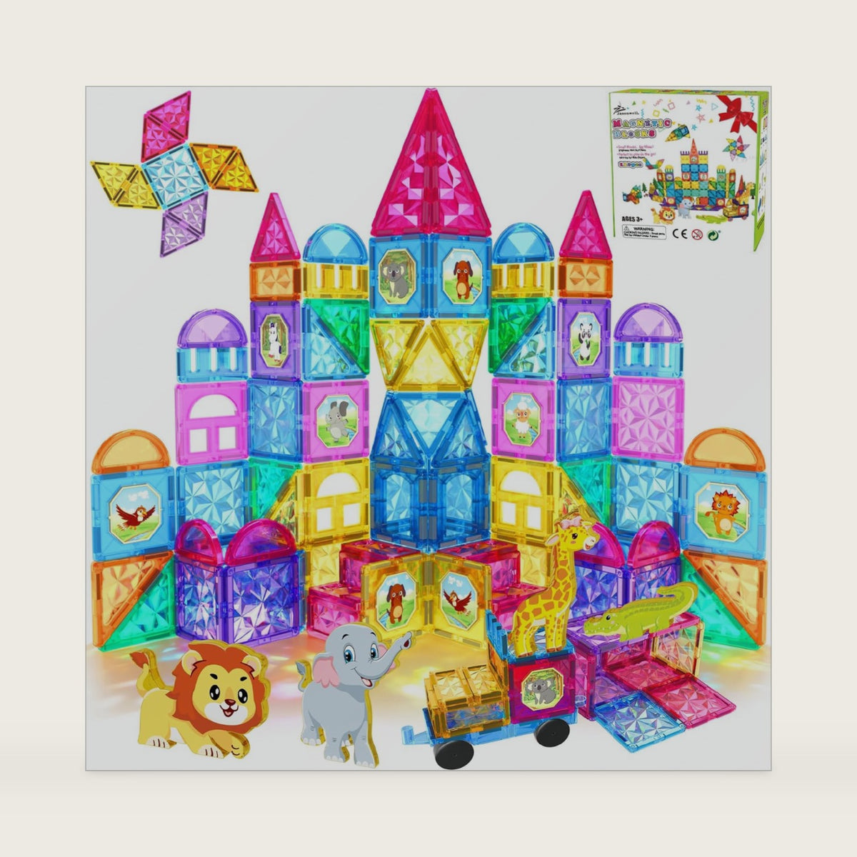 Jasonwell Magnetic Tiles Kids Magnetic Blocks 110PCS Building Sets 3D Magnet Toys Preschool Educational Construction STEM Toy Christmas Birthday Gifts for Toddlers Boys Girls 3 4 5 6 7 8 9 + Year Old