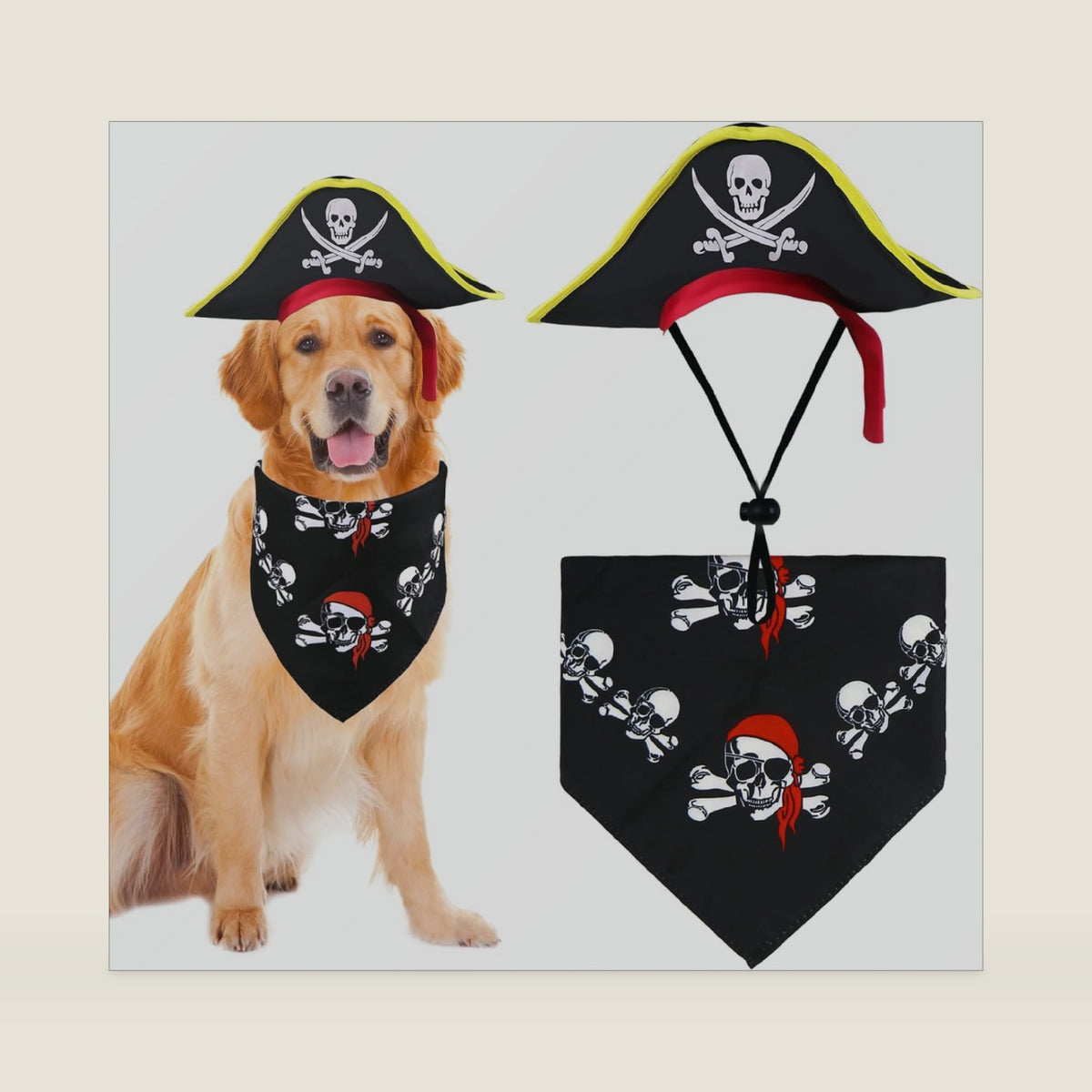 GOYOSWA Dog Pirate Costume, Dog Halloween Costumes Pirate Hat and Bandana Set Holiday Outfit Clothes for Small Medium Large Dogs Pets (Style B, Large)