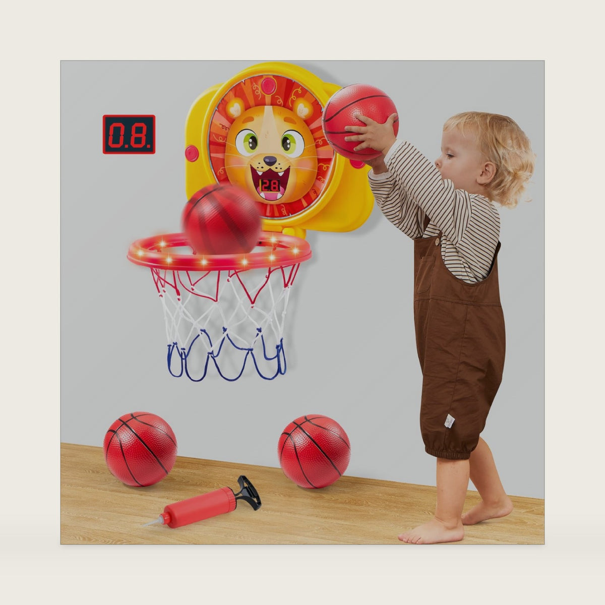 SYNCFUN Mini Basketball Hoop LED Scoring Indoor Hoop with 2 Balls, Indoor Adjustable Height Basketball Hoop, Space-Saving, Christmas Birthday Gifts Toy for Boy Girl Over 18 Months