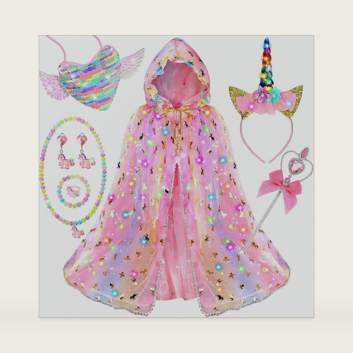 Fedio Princess Dress Up for Girls, Unicorn Light Up Princess Cape Set