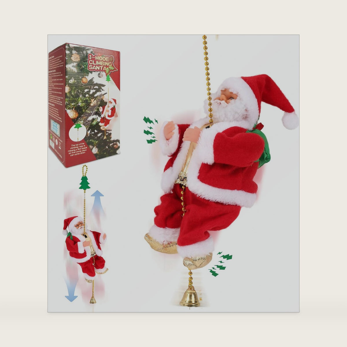 Gfilay 3-Mode Climbing Santa on Rope, Animated Musical Christmas Decoration